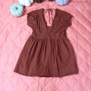 Orange Shyanne Tunic Style Embroidered Dress with Tie Neck